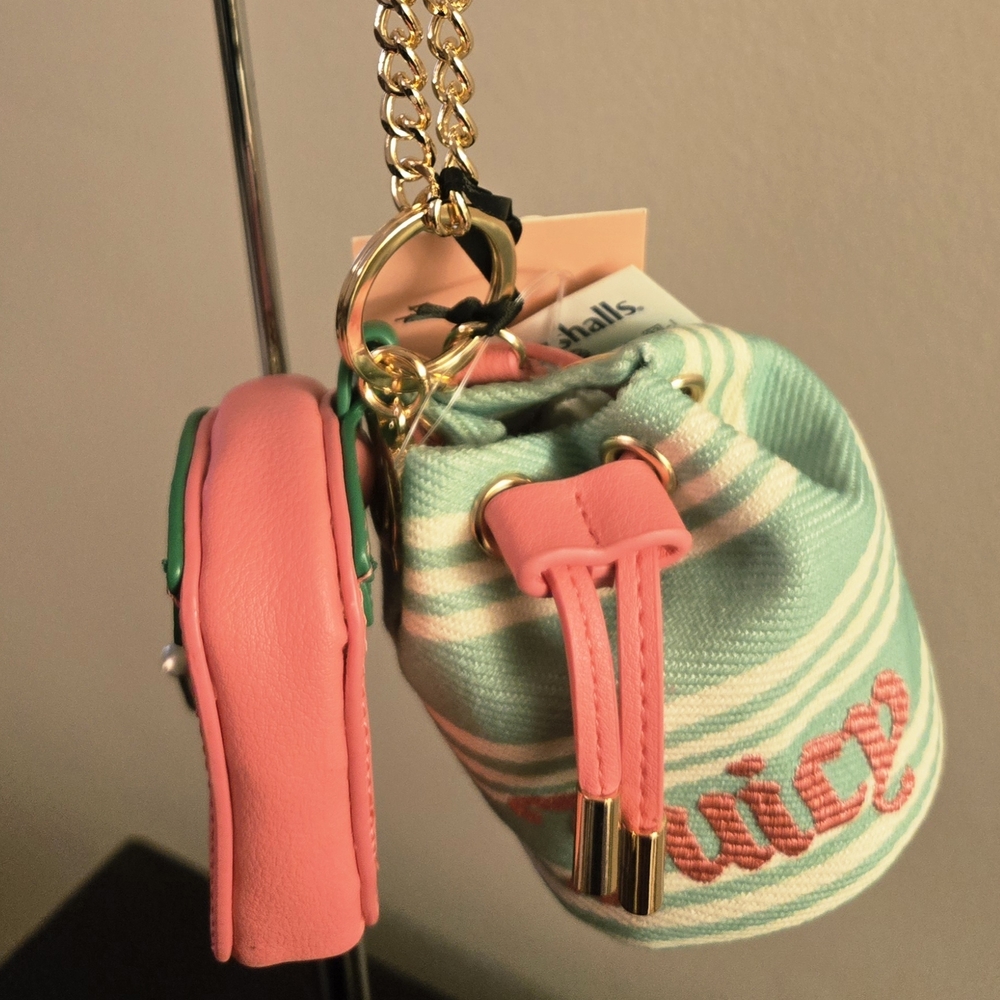 Juicy Couture Retro Green Cream Micro Bag Strawberry Charm NWT Y2K Coquette